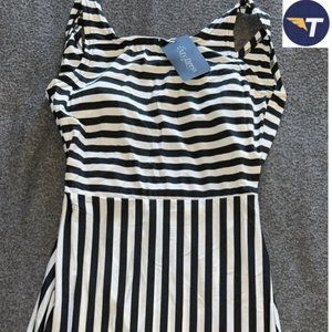 Striped Long Maxi Dress Black And White Stretchable